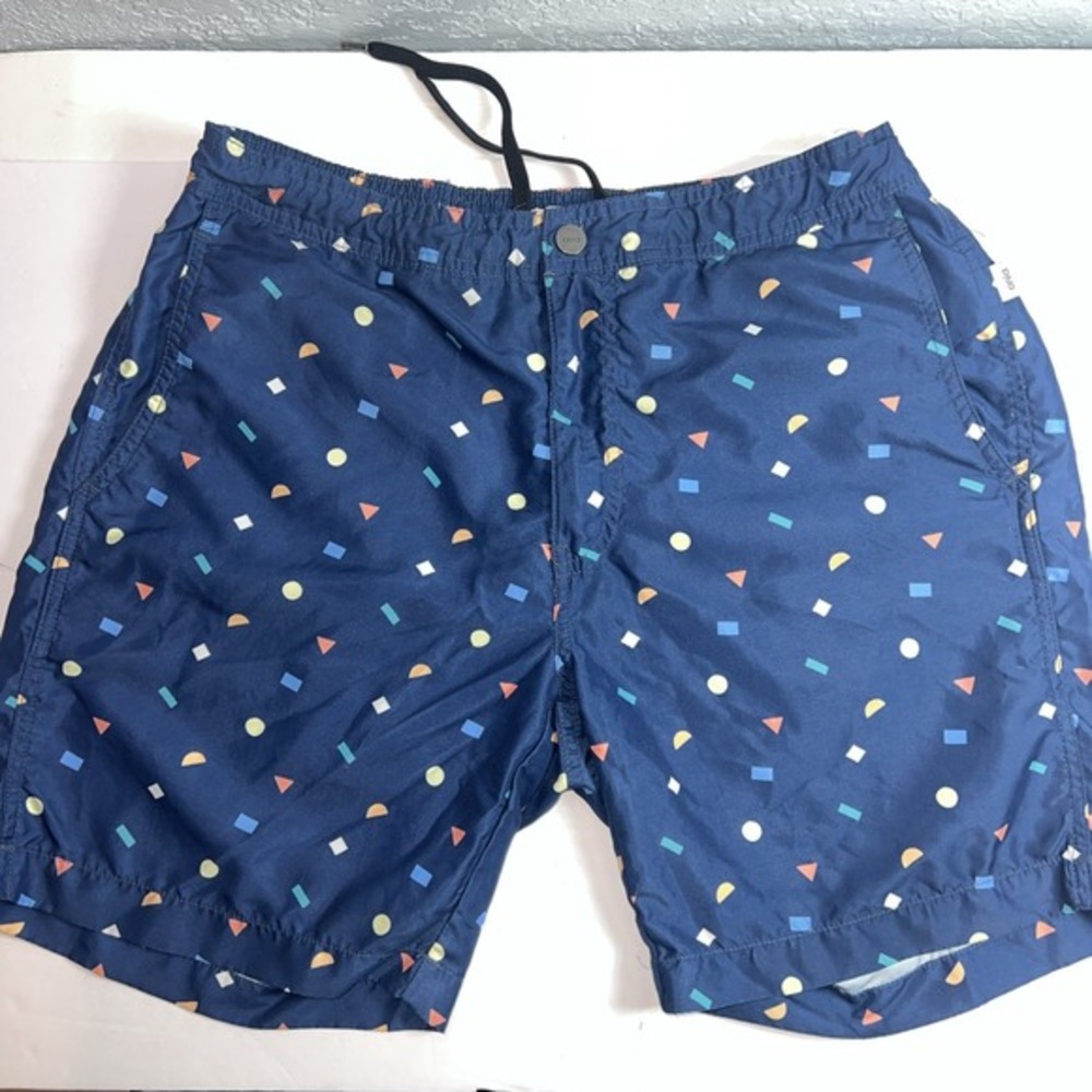 Onia Mens Swim Shorts Size Lg‎ Blue Geometric Mesh Lining Drawstring The Calder